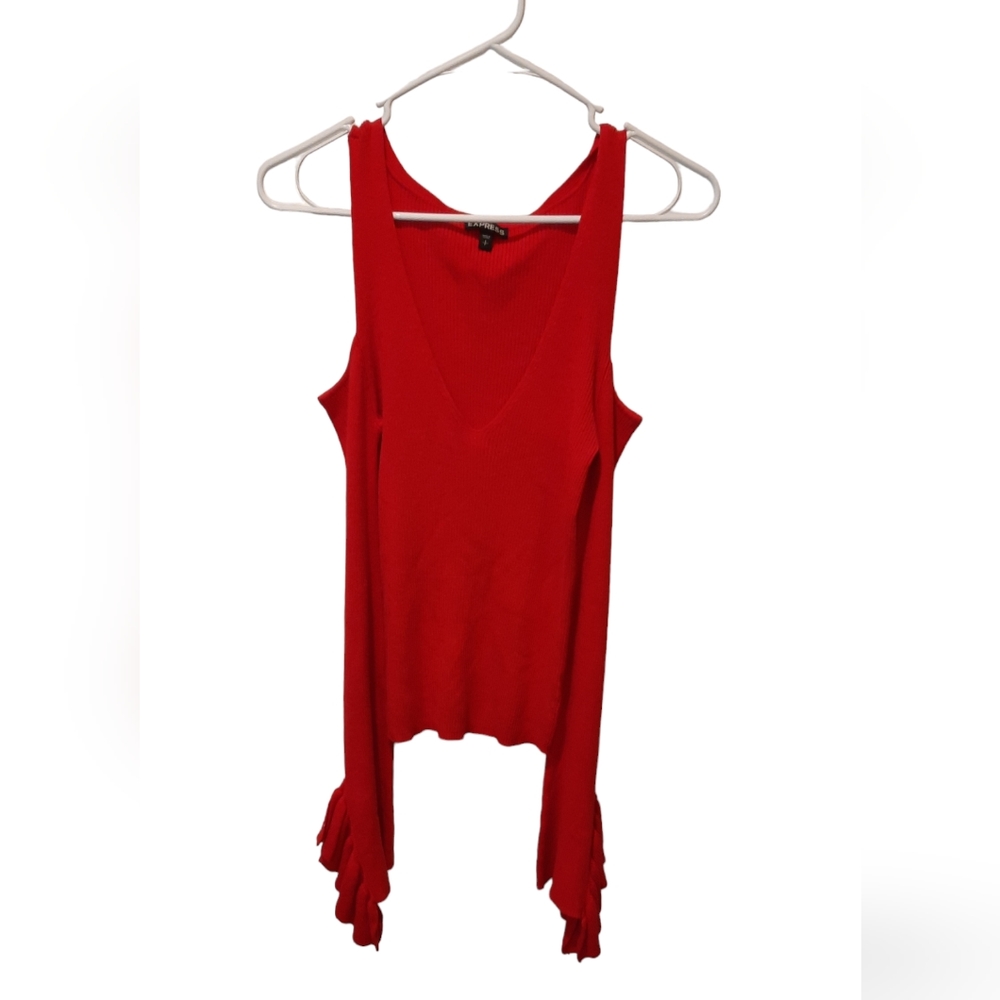 Express Red Cold Shoulder Ruffle Trim Blouse size Small